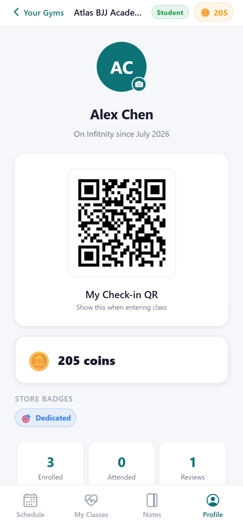Student profile screen